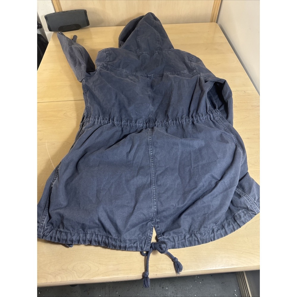 American Eagle Full Zip Cinch Waist Hooded Utility Jacket Size Small Blue Cotton - Picture 9 of 9